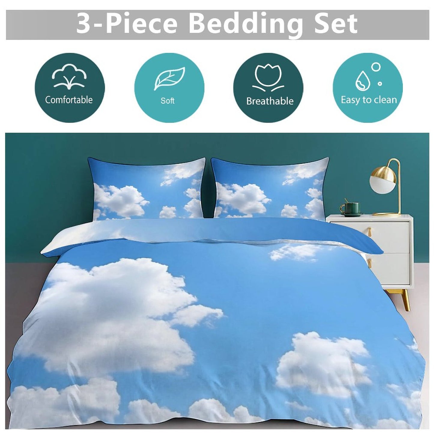 Clouds on 3-Piece Bedding Set-90"x90"/ 229x229cm (Dual-sided Printing)