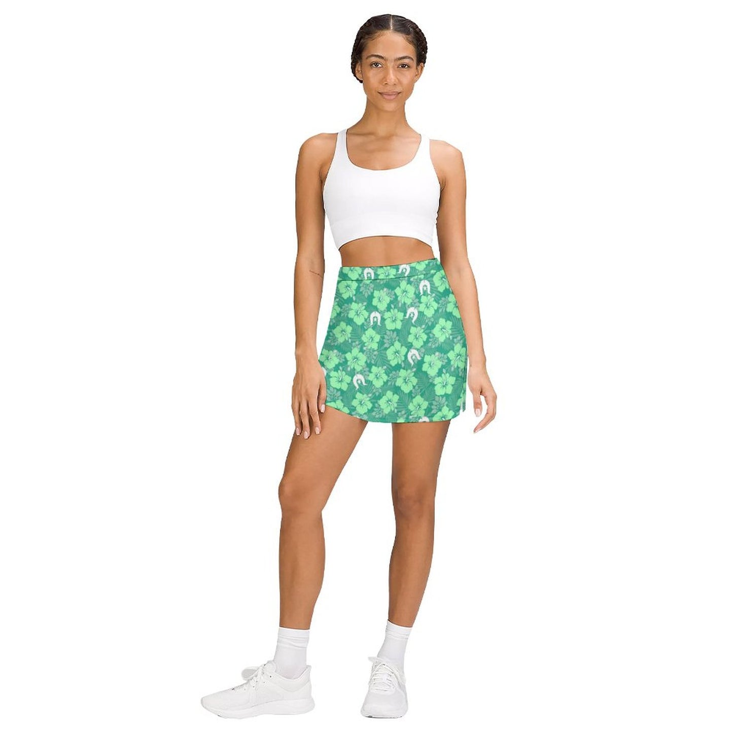 Hibiscus flowers with Dhari (Royal mint) on on Anti-peep Skort with Pocket AMQ