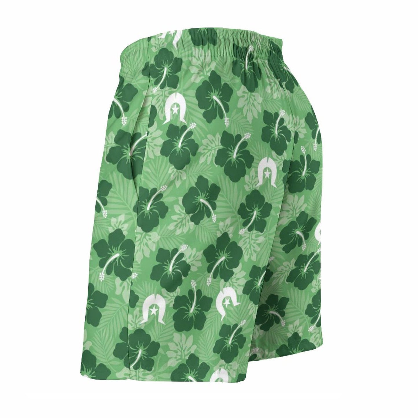 Hibiscus flowers with Dhari (Sea Grass Green) on Men's Board Shorts