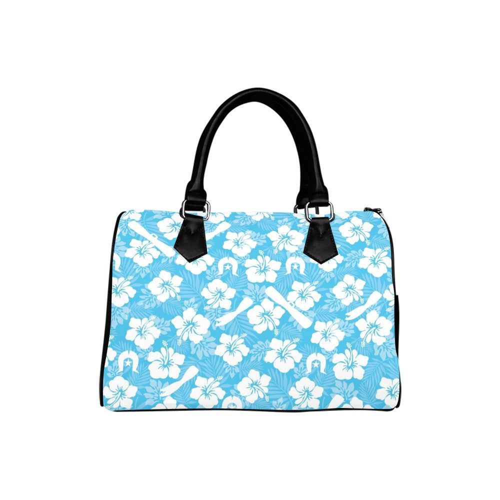 White Hibiscus flowers, Warup and Dhari on Handbag