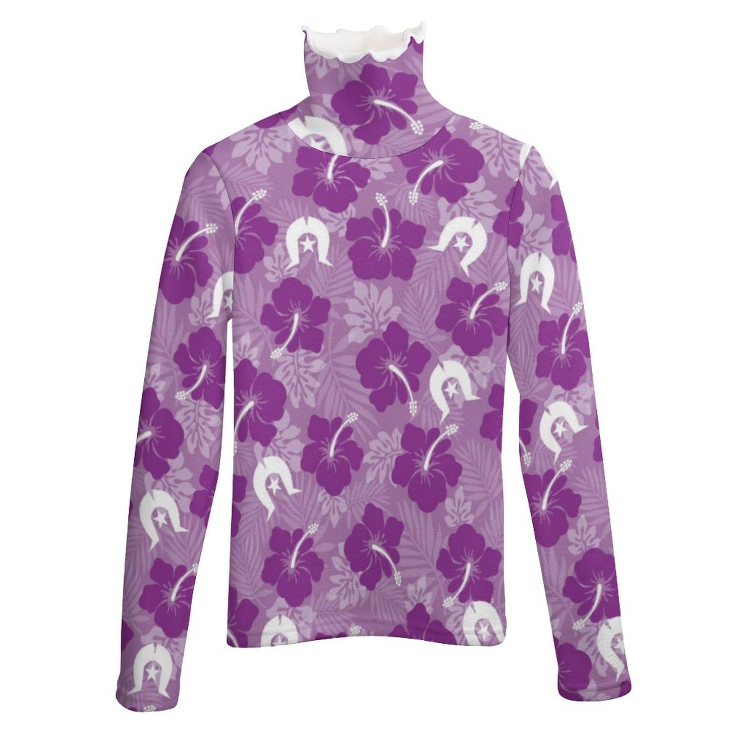 Hibiscus flowers with Dhari (Royal purple) on Women Long Sleeve Turtleneck Sweater