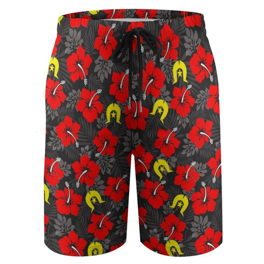 Royal Red Hibiscus with Yellow Dhari on Kid's Beach Pants