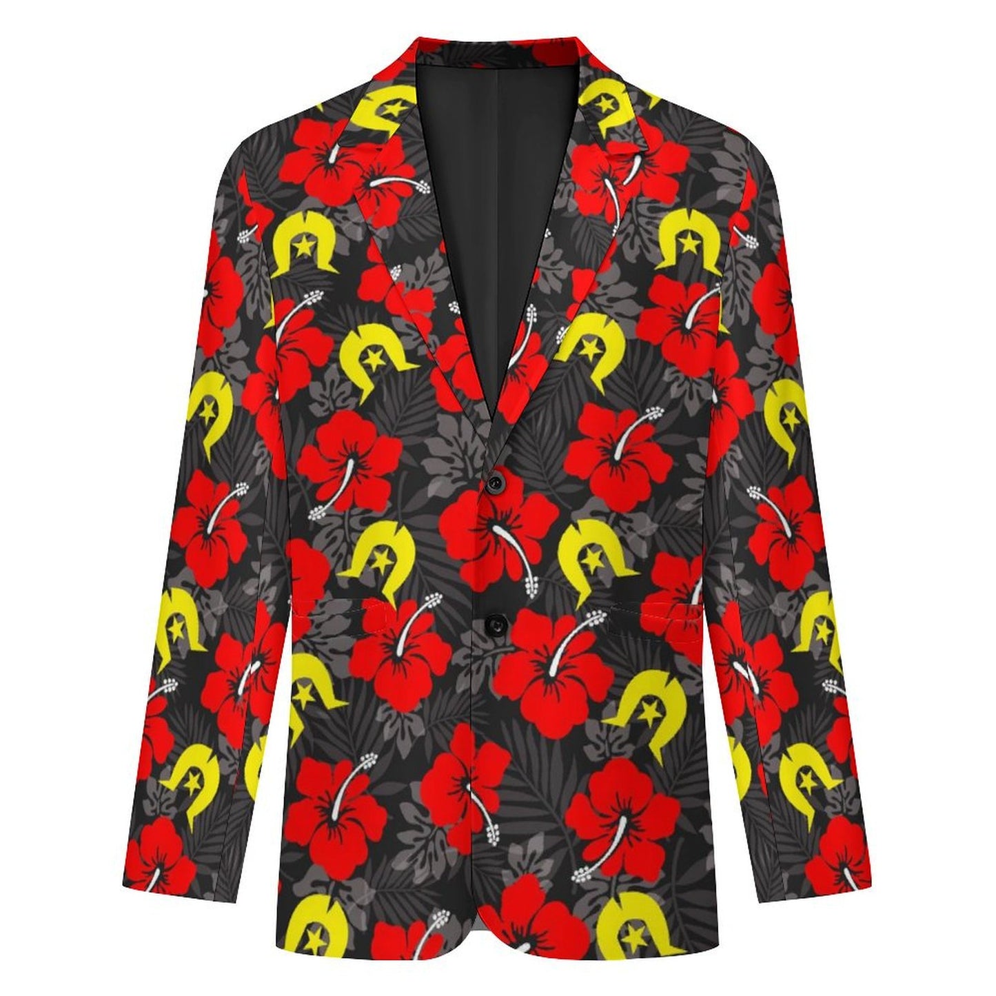 Royal Red Hibiscus with Yellow Dhari on Men's Blazer