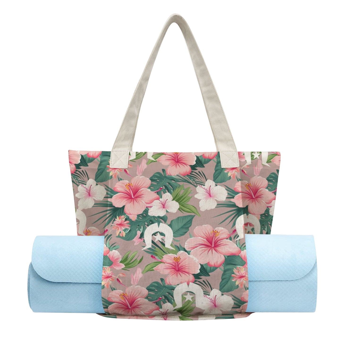 Pink Hibiscus flowers with White Dhari on Yoga Mat Bag