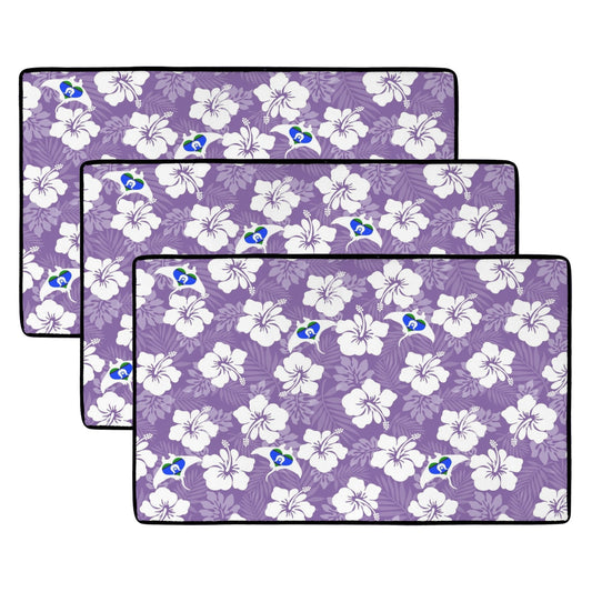 White Hibiscus with Torres Strait flag in Stingray (Purple) on Doormat (90x61cm) (Set of 3)