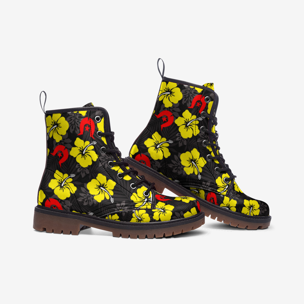 Royal yellow Hibiscus with Red Dhari on Casual Leather Lightweight Boots