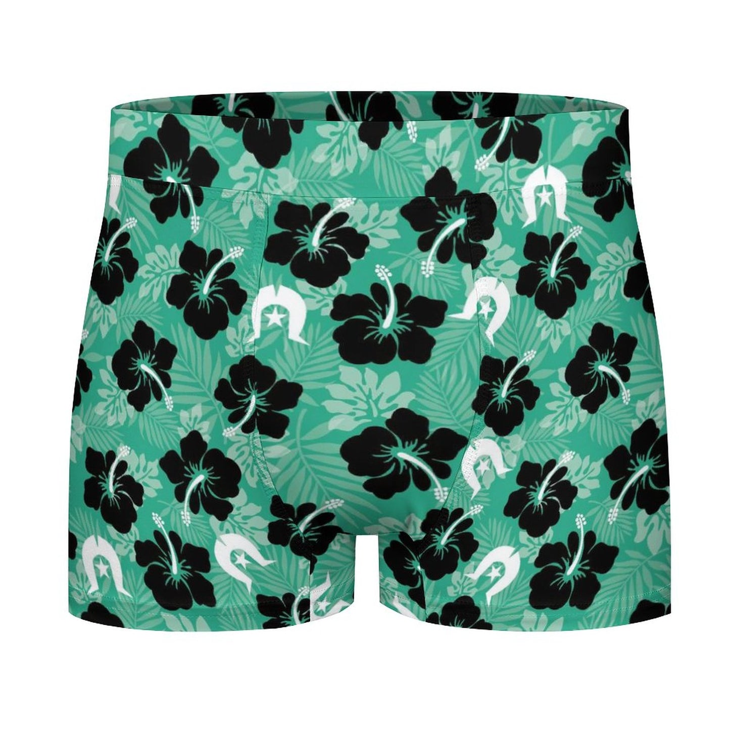 Black Hibiscus with White Dhari on Milk Fiber Boxer Shorts for Men