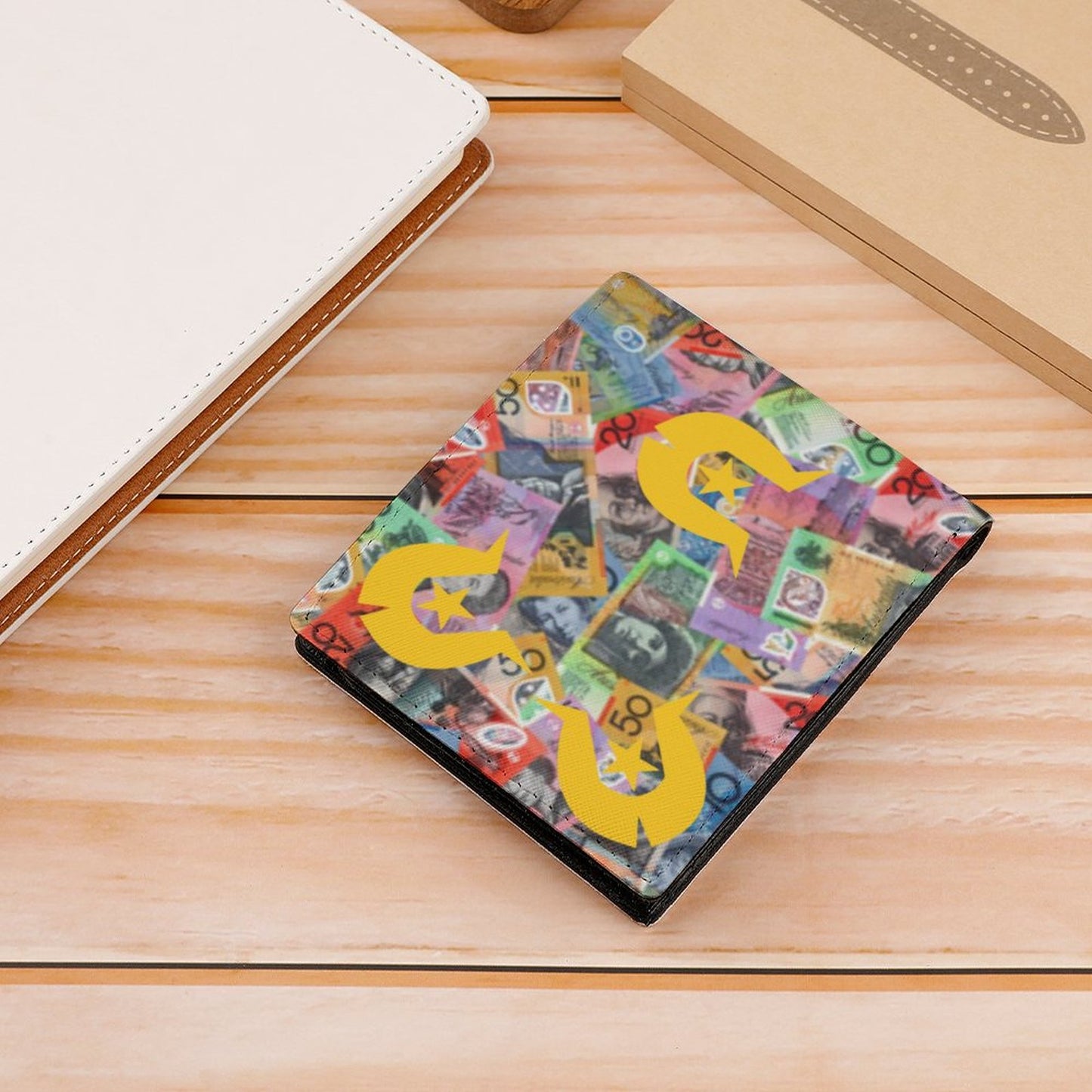 Gold coloured Dhari with Australian money on Card Holder Wallet