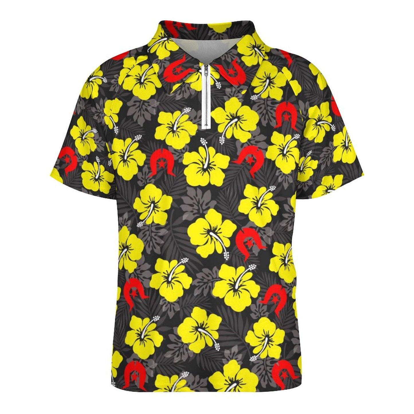 Royal yellow Hibiscus with Red Dhari on Short Sleeved Sportswear Men's T Shirt