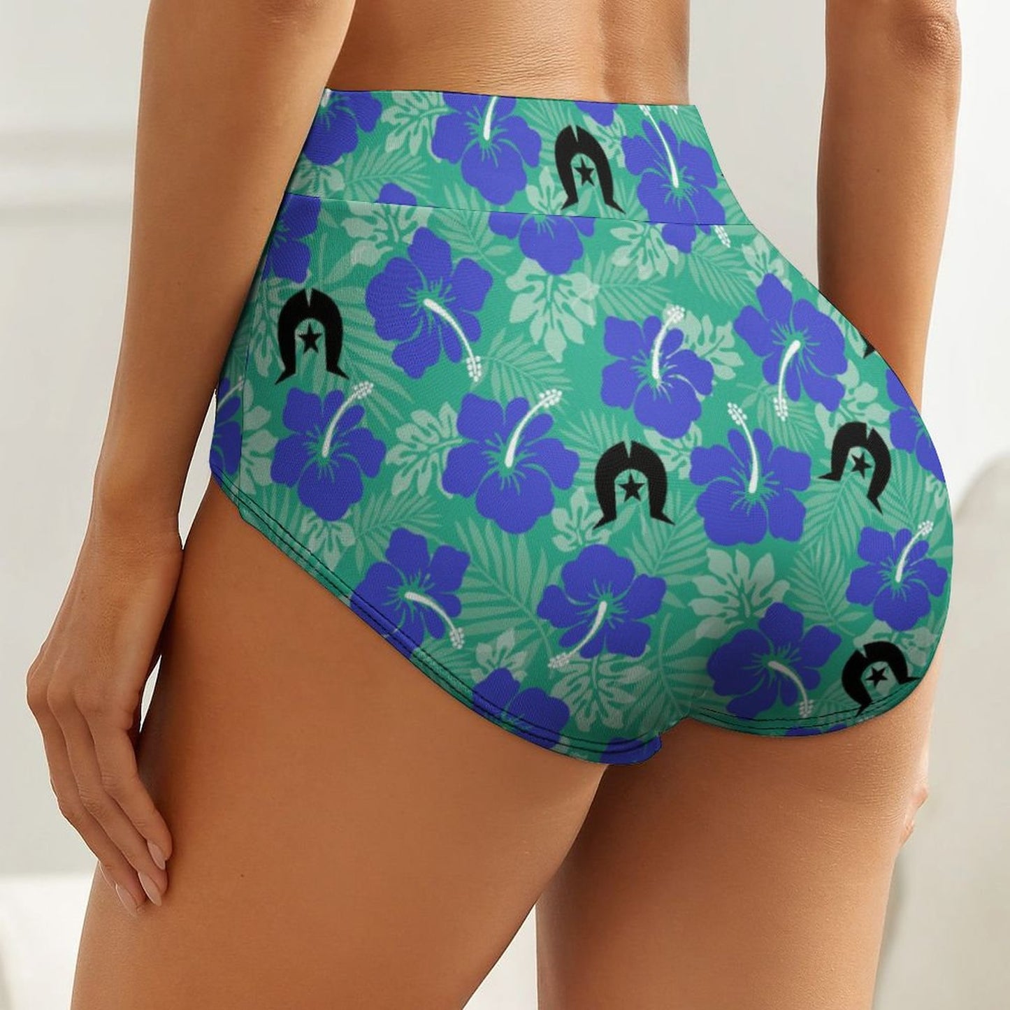 Royal Blue Hibiscus flowers with Black Dhari on Women's High-Rise Panties