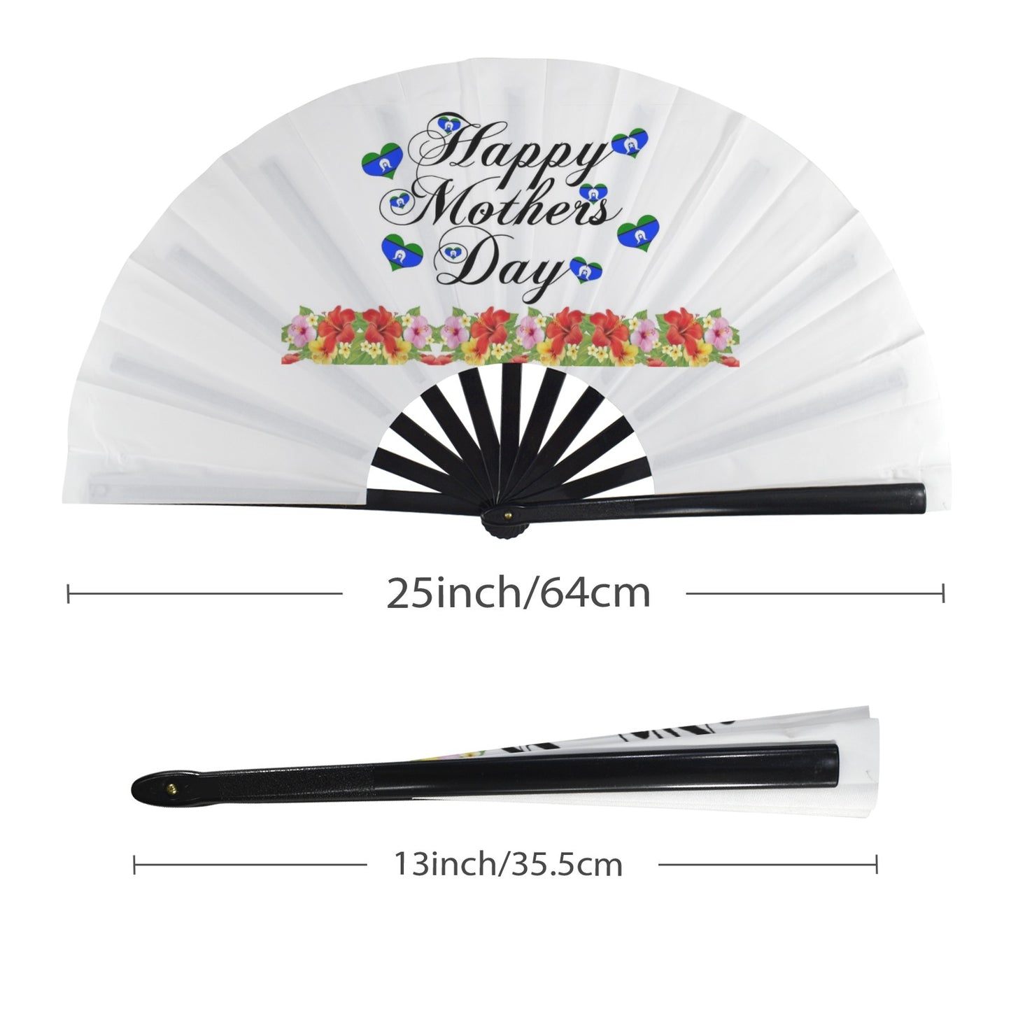 Happy Mother's Day with heart shaped Torres Strait flag on Folding Clack Fan