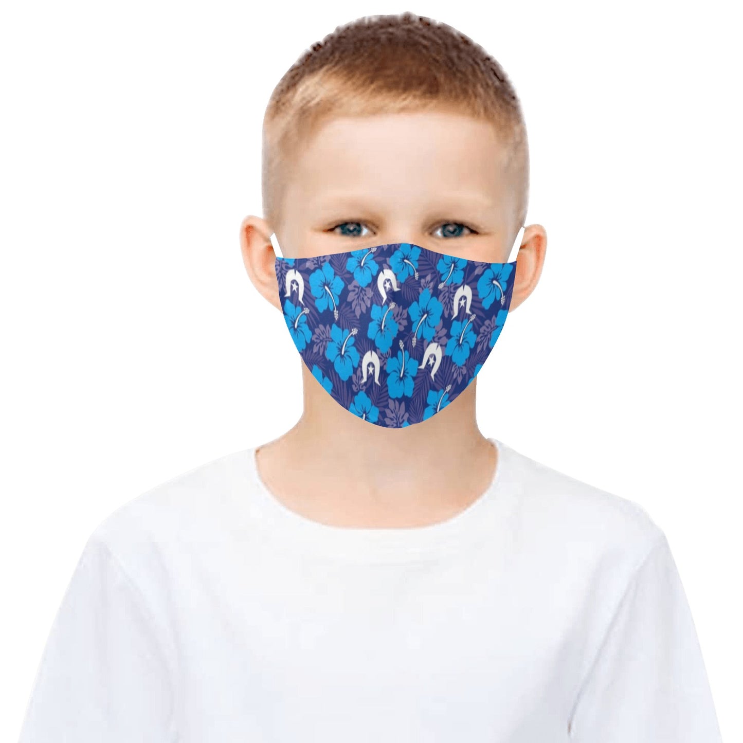 Hibiscus flowers with Dhari (Royal blue) on Face Masks with Drawstring (Pack of 50)