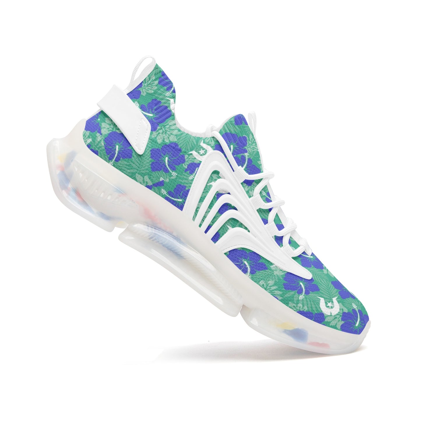 Royal Blue Hibiscus flowers with Dhari on Unisex Low Top Mesh Sneakers