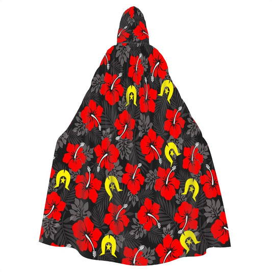 Royal Red Hibiscus with Yellow Dhari on Hooded Cloak