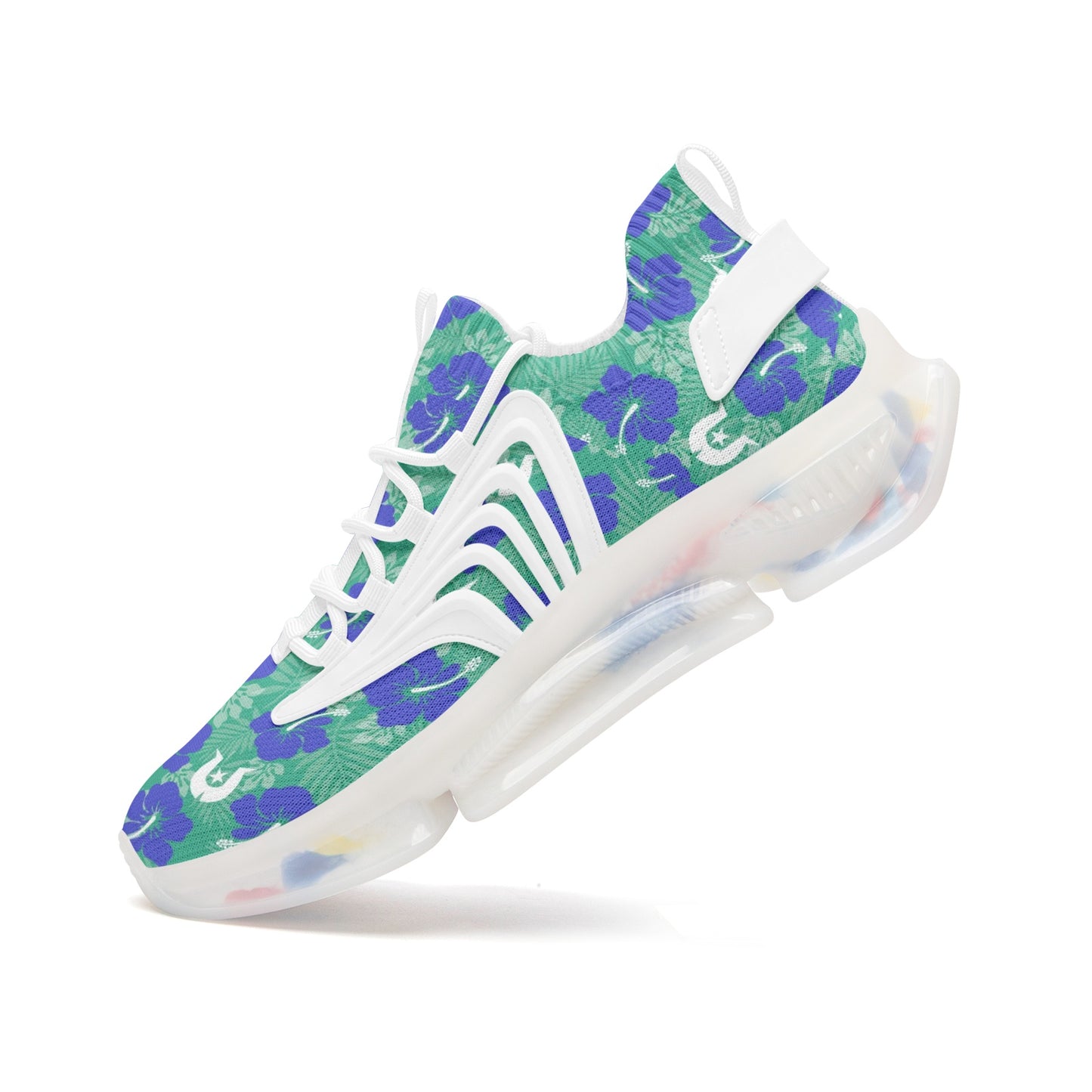 Royal Blue Hibiscus flowers with Dhari on Unisex Low Top Mesh Sneakers