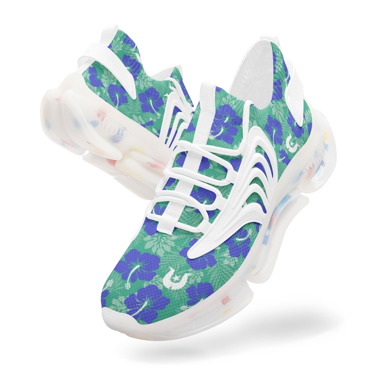 Royal Blue Hibiscus flowers with Dhari on Unisex Low Top Mesh Sneakers