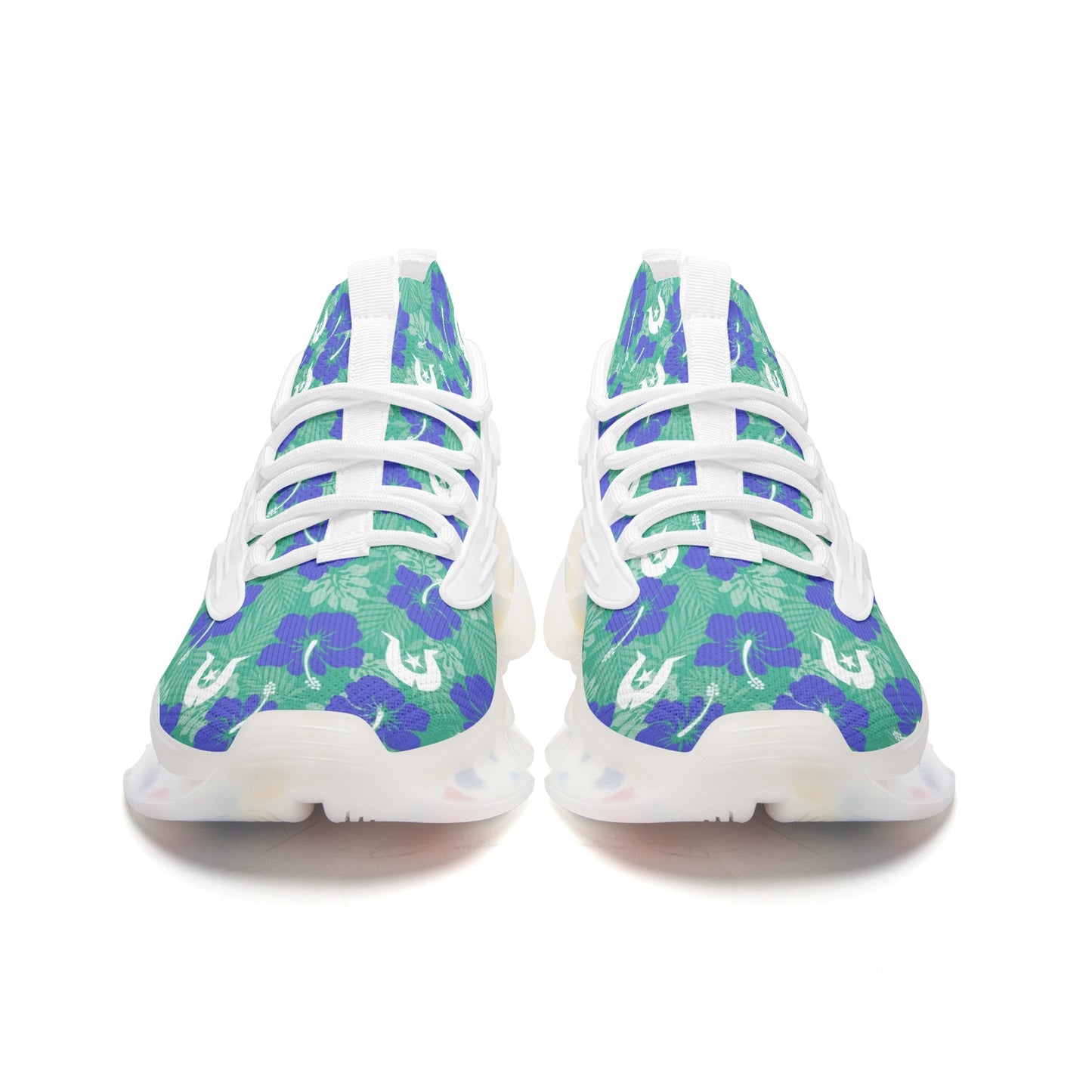 Royal Blue Hibiscus flowers with Dhari on Unisex Low Top Mesh Sneakers