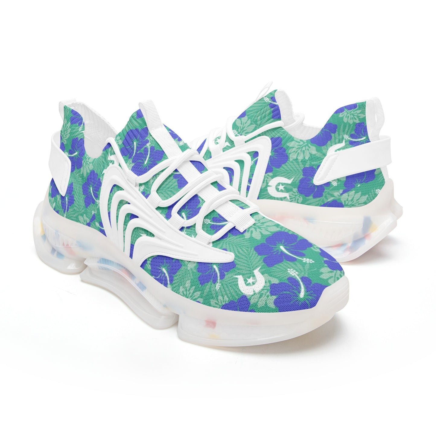 Royal Blue Hibiscus flowers with Dhari on Unisex Low Top Mesh Sneakers