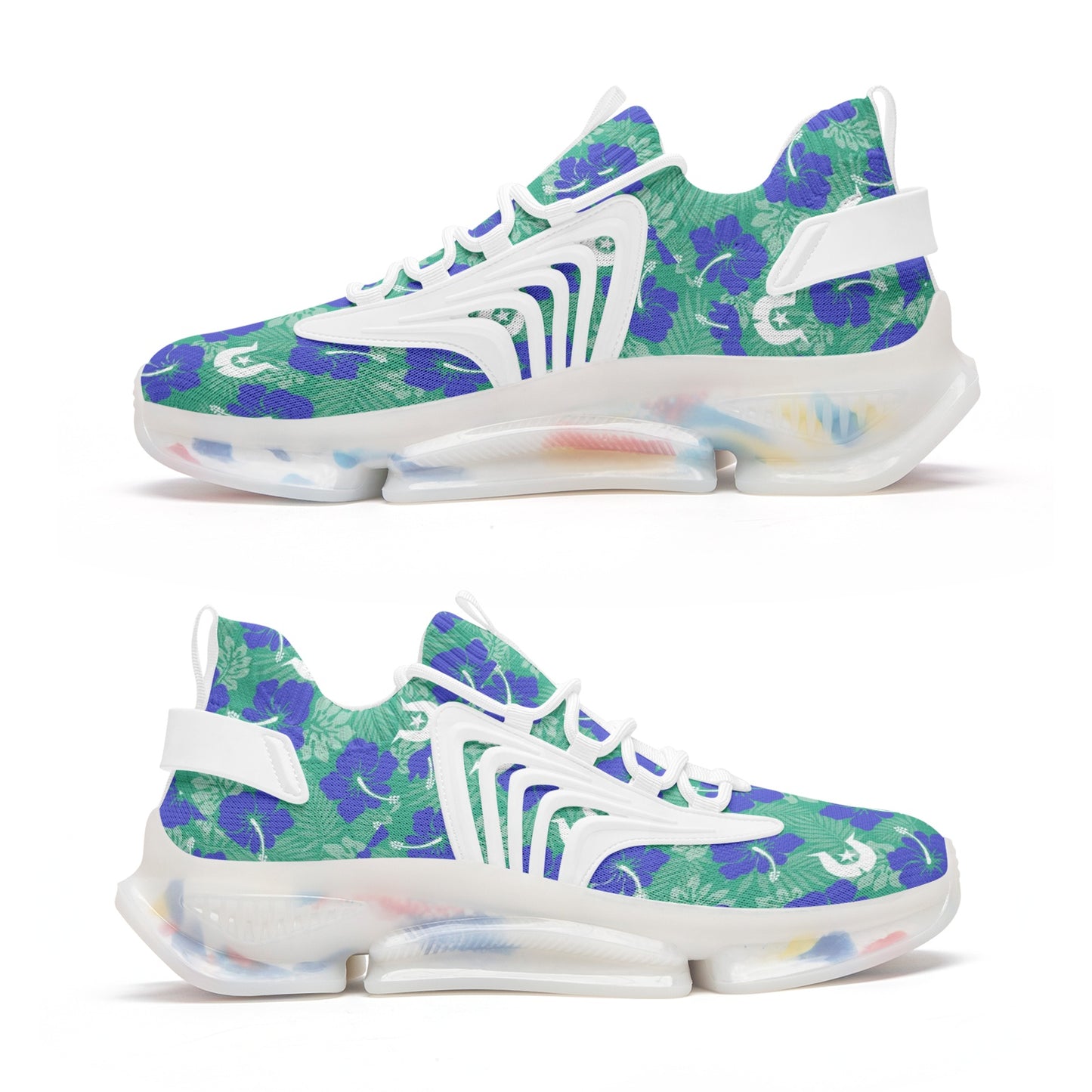 Royal Blue Hibiscus flowers with Dhari on Unisex Low Top Mesh Sneakers