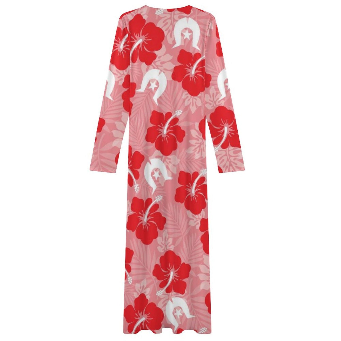 Hibiscus flowers with Dhari (Royal Pink) on  Long-Sleeve Draped Bodycon Dress