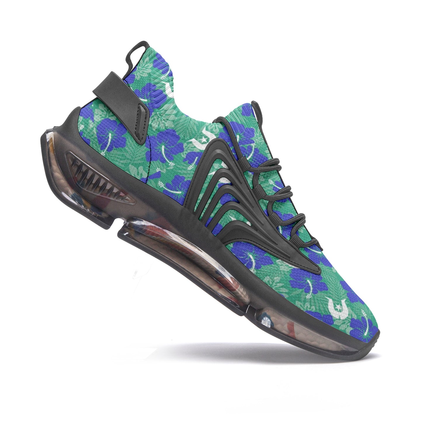 Royal Blue Hibiscus flowers with Dhari on Unisex Low Top Mesh Sneakers