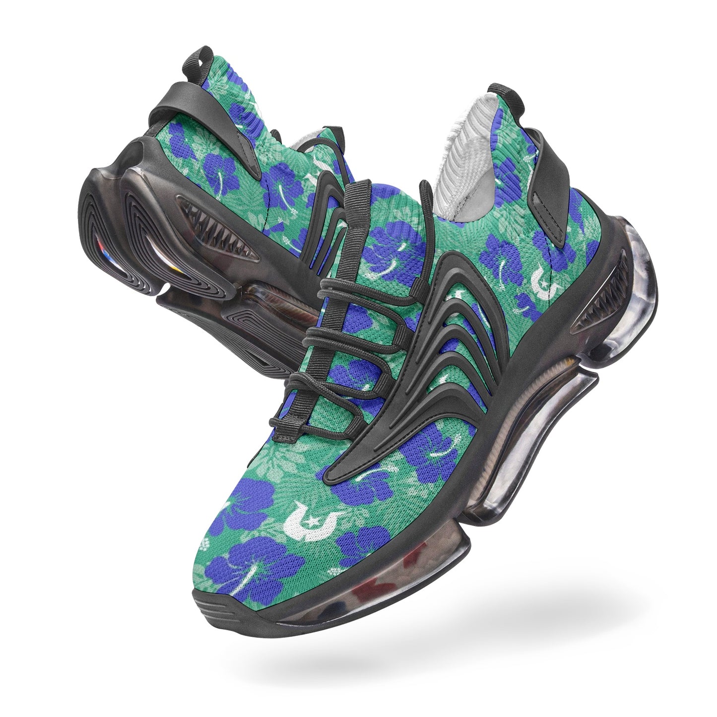Royal Blue Hibiscus flowers with Dhari on Unisex Low Top Mesh Sneakers