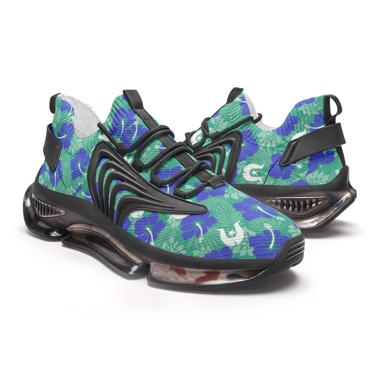 Royal Blue Hibiscus flowers with Dhari on Unisex Low Top Mesh Sneakers