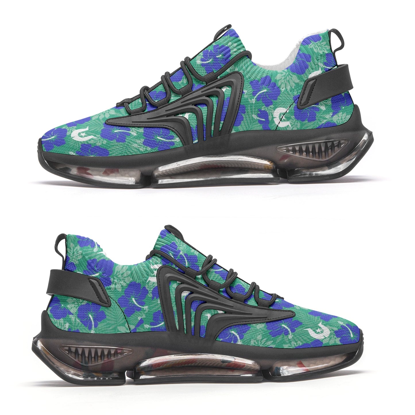 Royal Blue Hibiscus flowers with Dhari on Unisex Low Top Mesh Sneakers