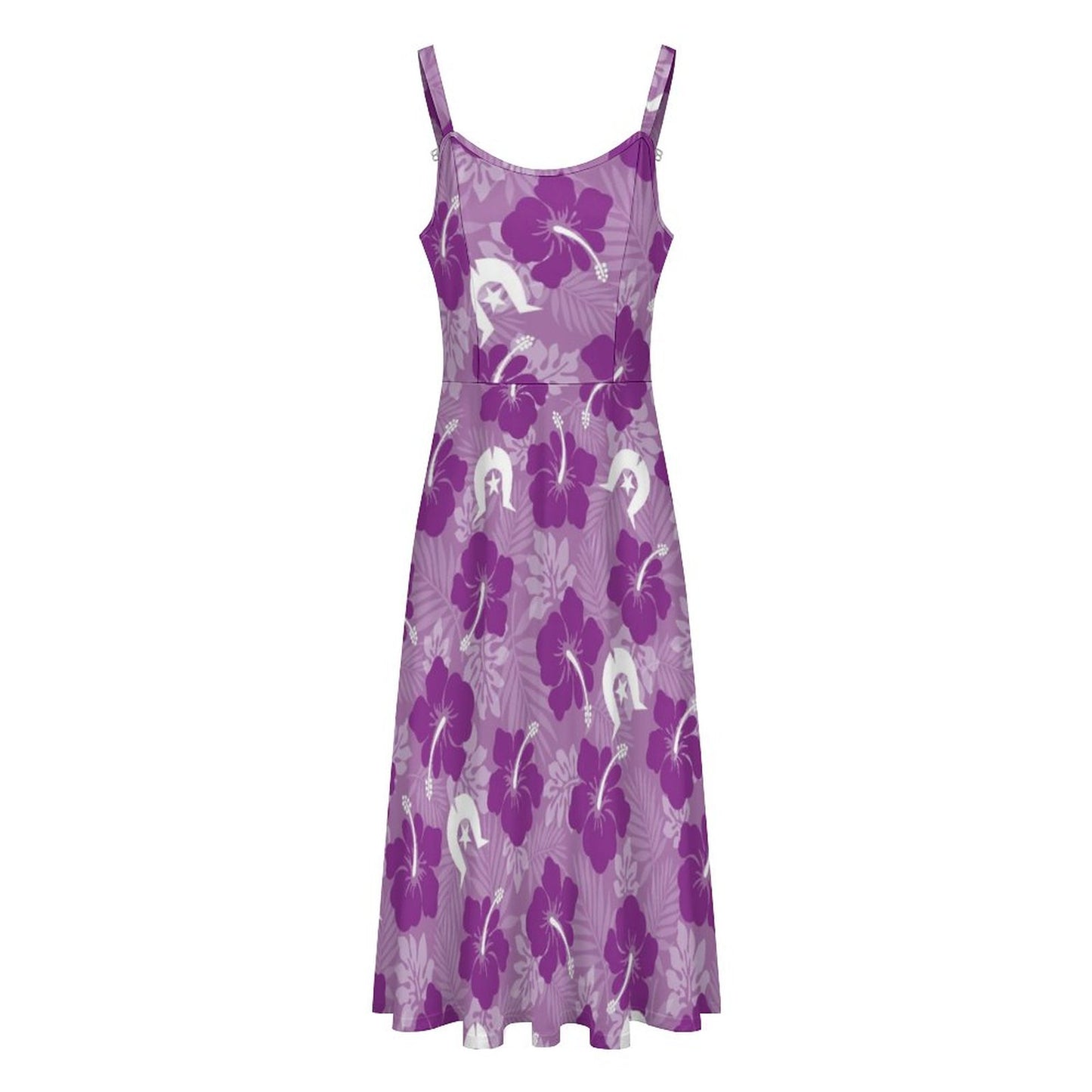 Hibiscus flowers with Dhari (Royal purple) on Midi Spaghetti Strap Dress