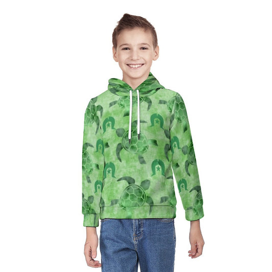 Green Turtle Pattern on Youth's Hoodie