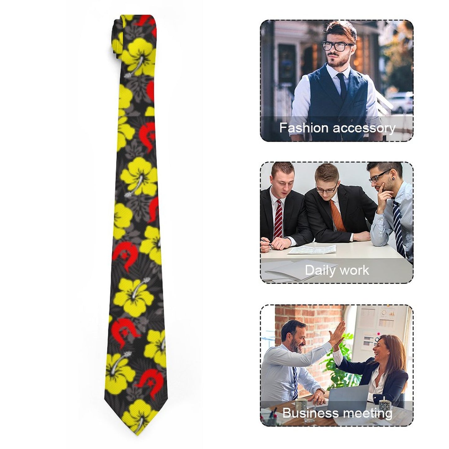 Royal yellow Hibiscus with Red Dhari on Men's Formal Tie