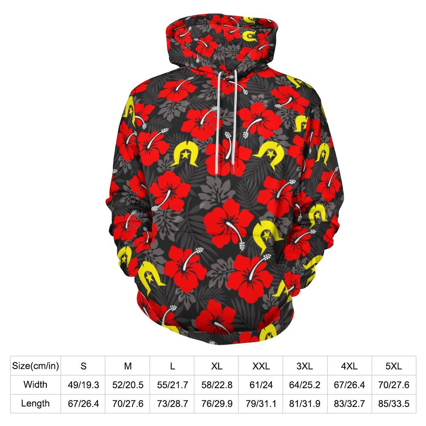 Royal Red Hibiscus with Yellow Dhari on Lady Hoodie with Double-layer Cap