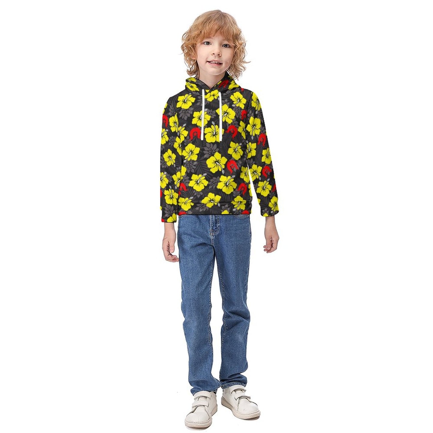 Royal yellow Hibiscus with Red Dhari on Children's Hoodie
