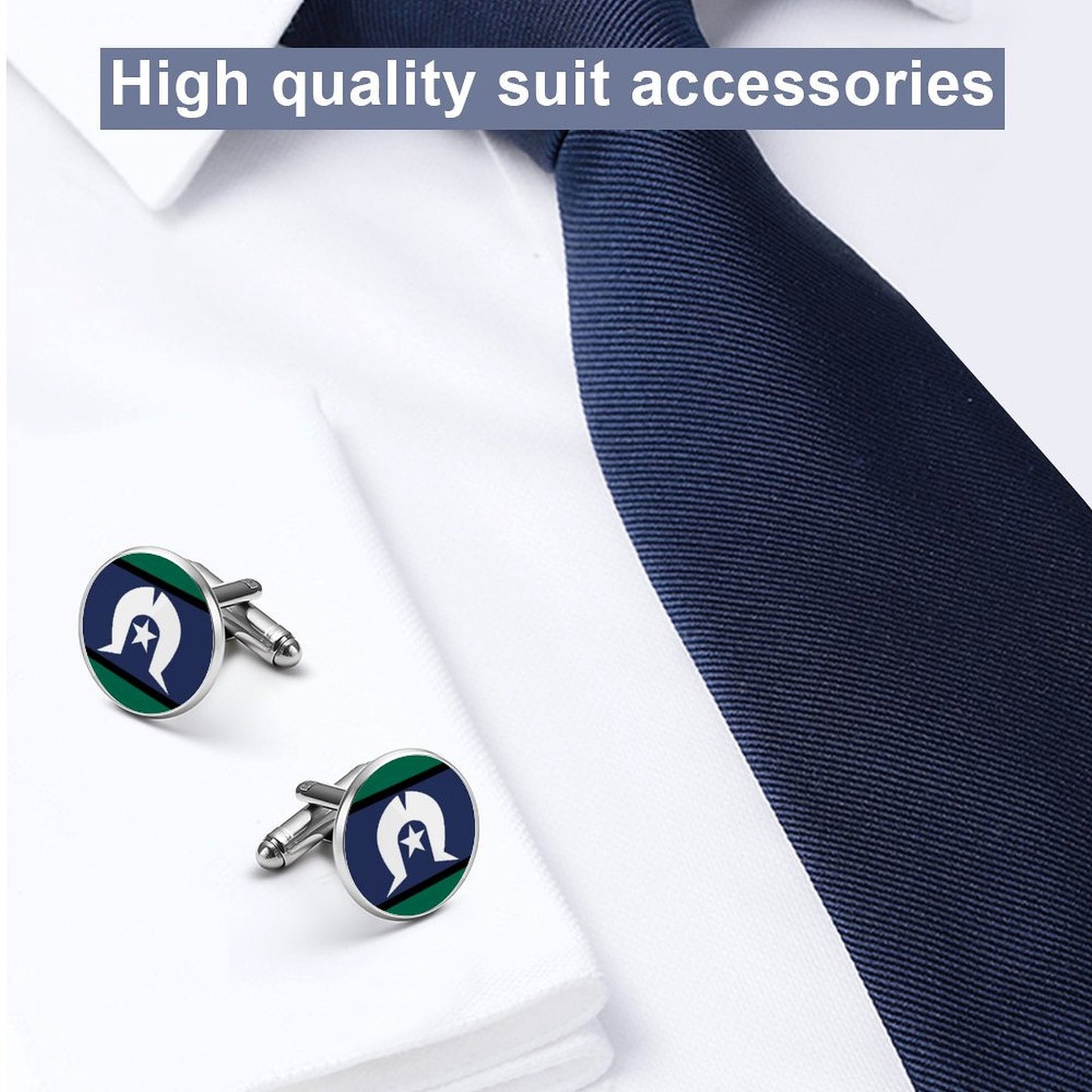 Torres Strait Flag on Shirt Cufflinks