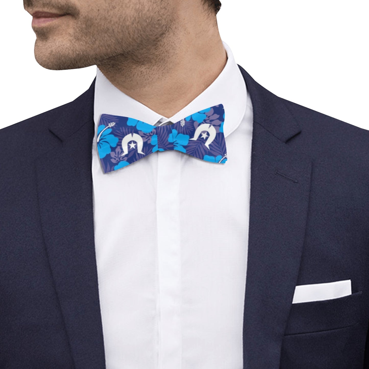 Hibiscus flowers with White Dhari (Royal blue) on Men's Bowtie