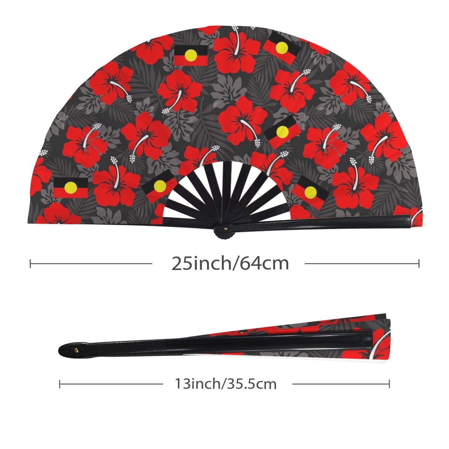Royal Red Hibiscus and Aboriginal flag on Folding Clack Fan