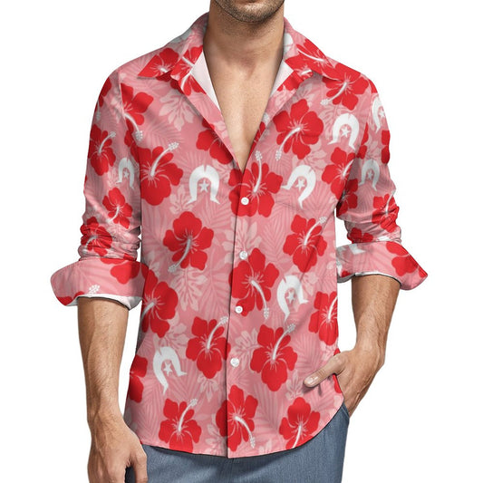 Hibiscus flowers with Dhari (Royal Pink) on Men's Long Sleeve Shirt