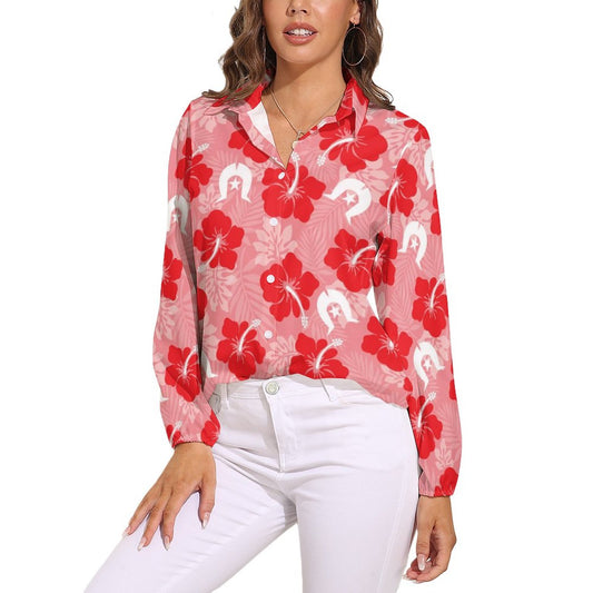 Hibiscus flowers with Dhari (Royal Pink) on Casual Long Sleeve Vintage Tour Shirt