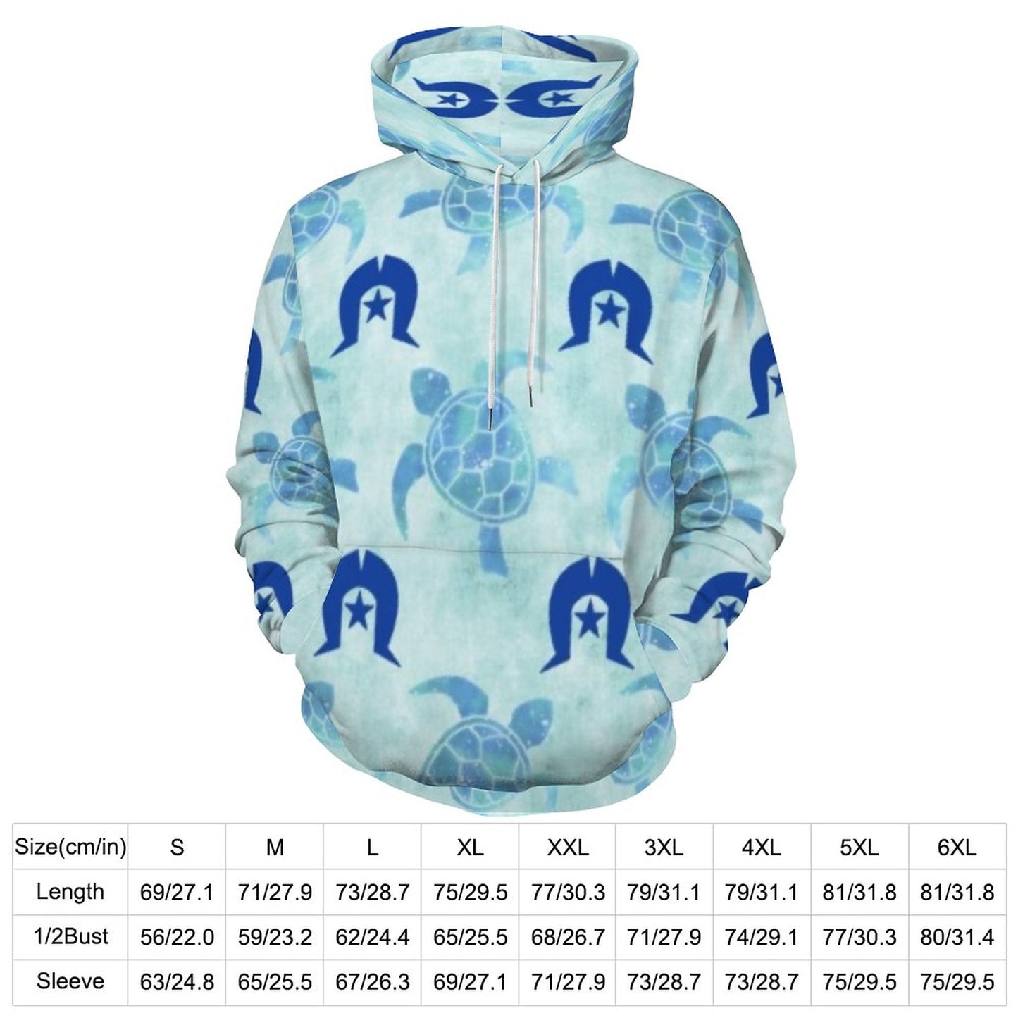 Blue Turtle Pattern on Men's Cool Hoodie with Double-layer Cap