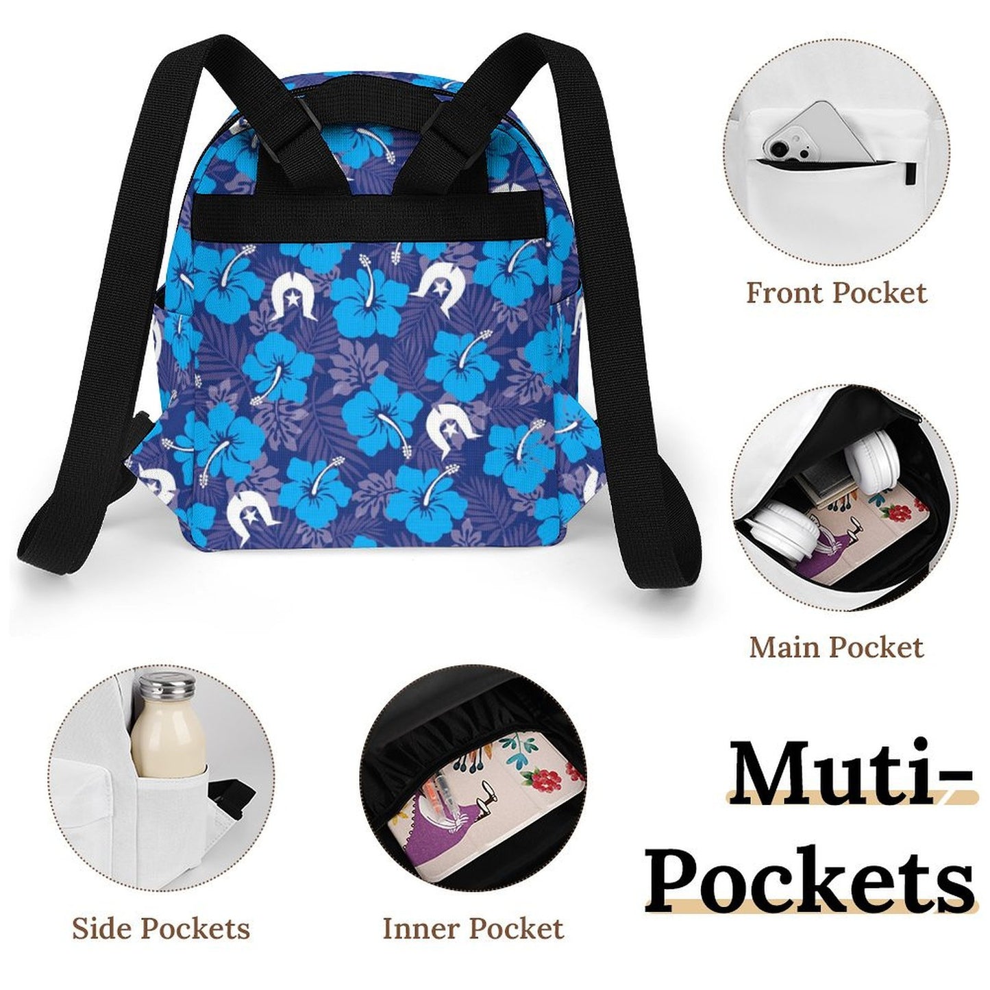 Hibiscus flowers with White Dhari (Royal blue) on Mini Backpack