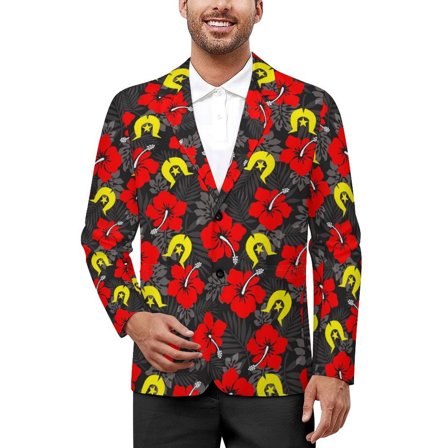 Royal Red Hibiscus with Yellow Dhari on Men's Blazer