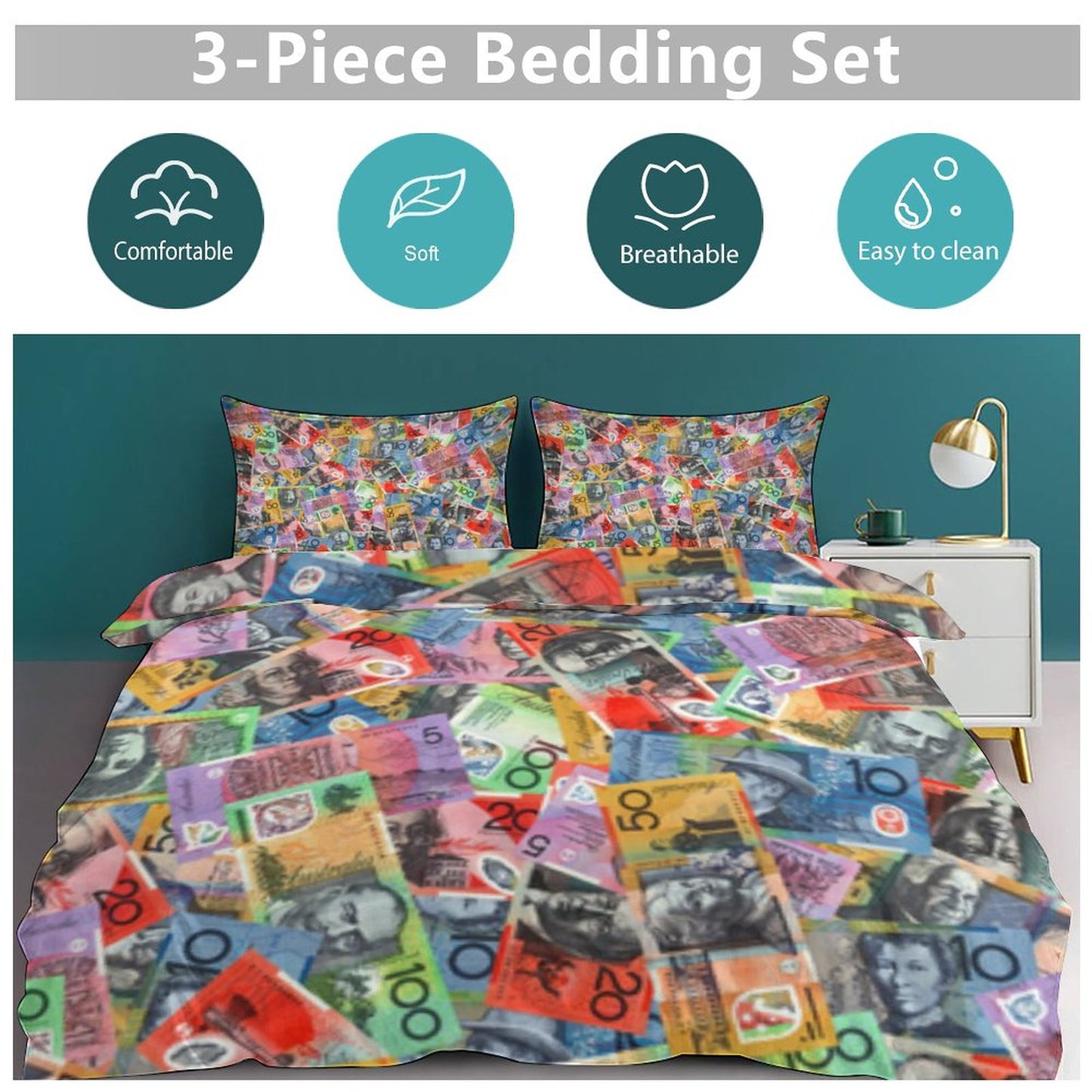 Australian dollars on 3-Piece Bedding Set-90"x90"/ 229x229cm