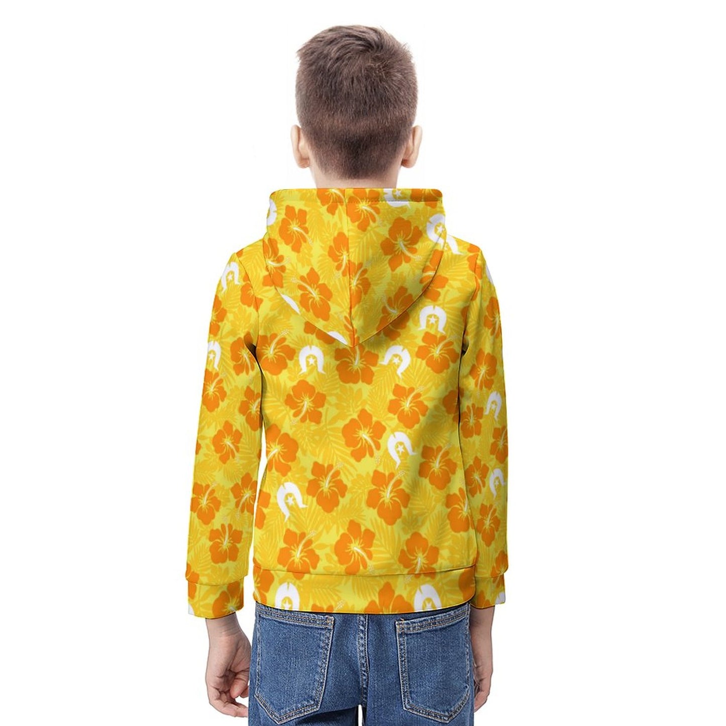 Hibiscus flowers with Dhari (Gold) on Youth's Hoodie
