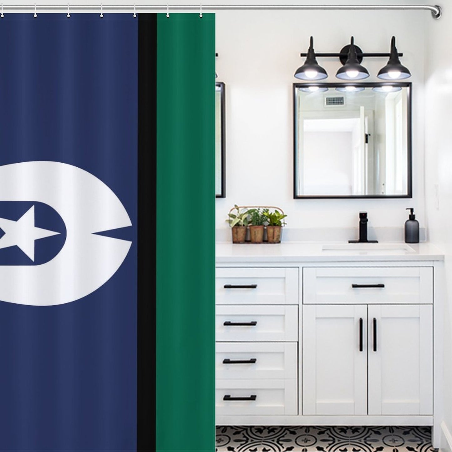 Torres Strait flag on Flower Shower Curtain-66x72Inch (168x183cm)