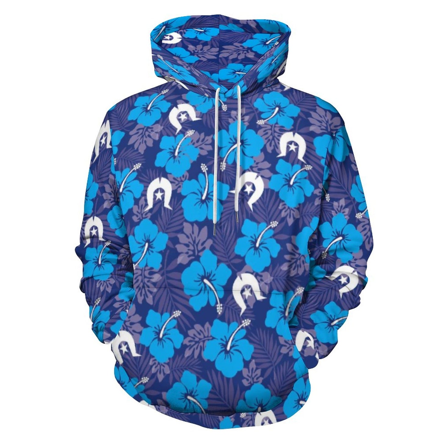 Hibiscus flowers with White Dhari (Royal blue) on Men's Cool Hoodie with Double-layer Cap