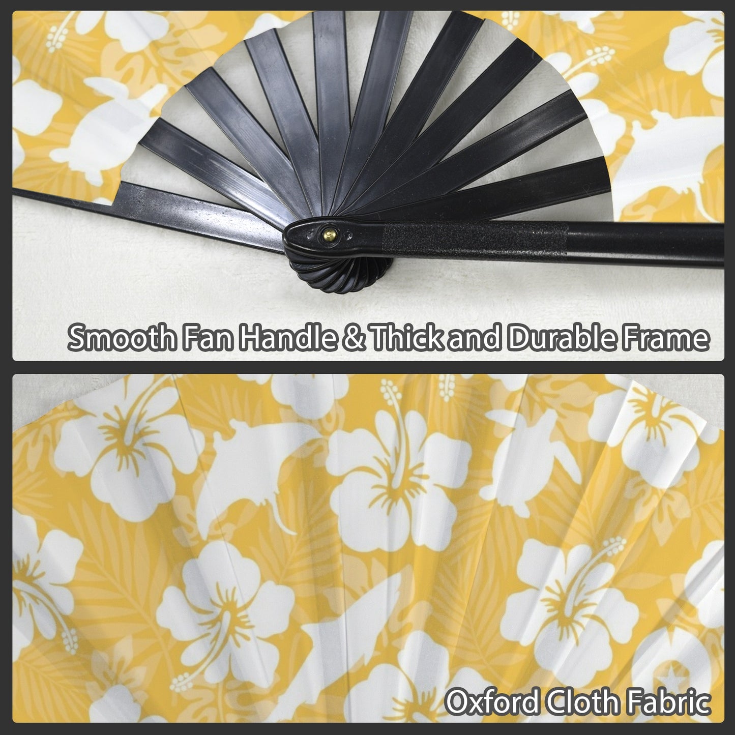 White Hibiscus flowers with Dhari (Orange) on Folding Clack Fan