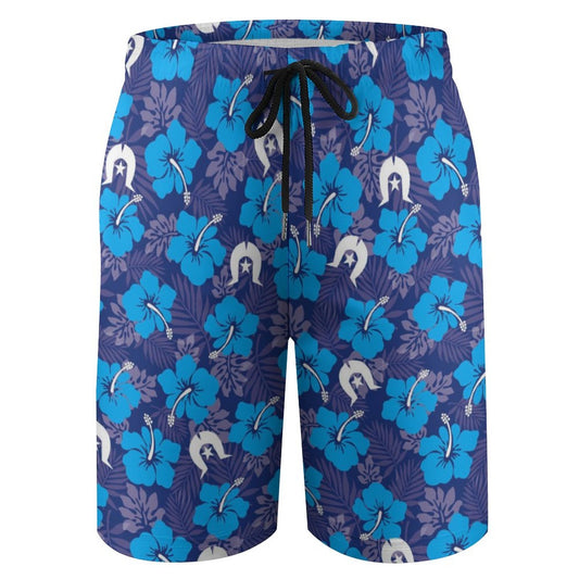 Hibiscus flowers with White Dhari (Royal blue) on Kid's Beach Pants