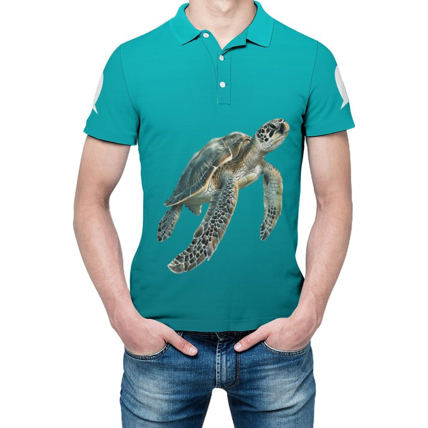 Turtle with White Dhari on Sea Green Men's Golf Polo