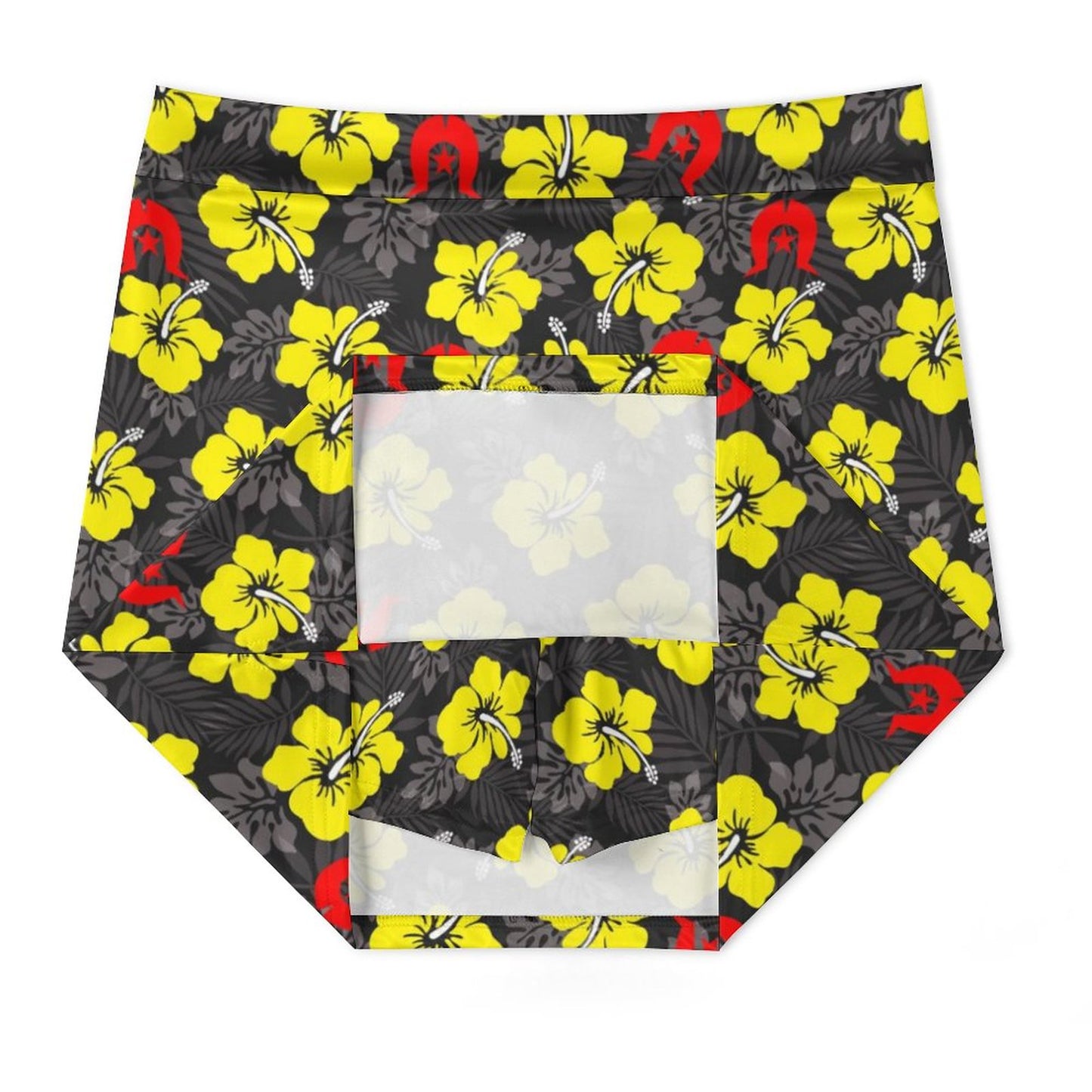 Royal yellow Hibiscus with Red Dhari on Anti-peep Skort with Pocket AMQ