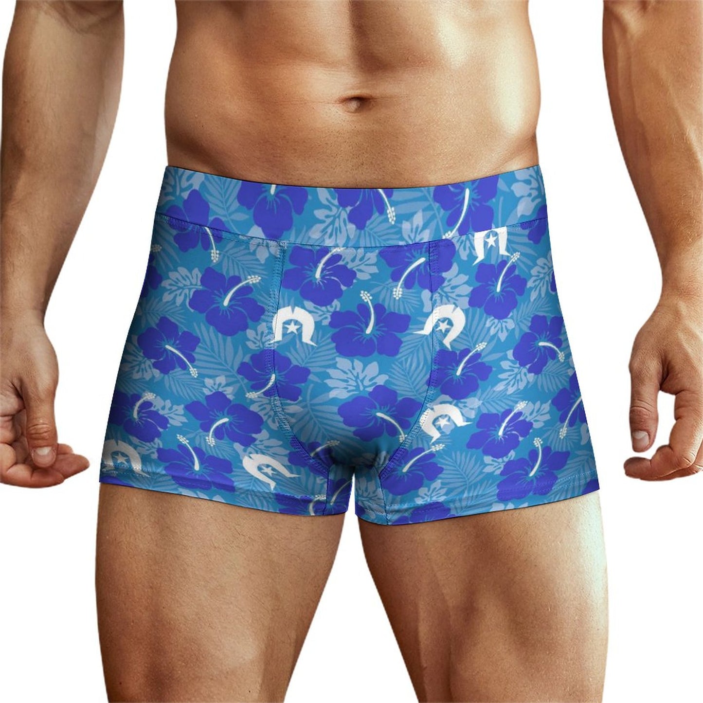 Hibiscus flowers with Dhari (Royal blue) on Milk Fiber Boxer Shorts for Men